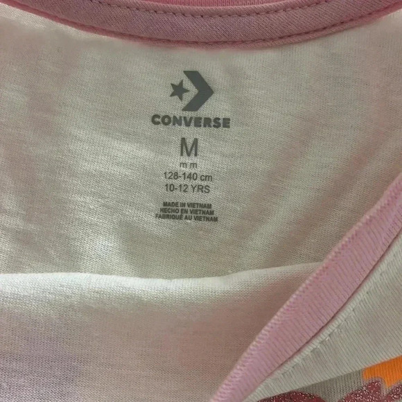 Converse Pink White Graphic Color Block Cropped Boxy Tee Girls Medium 10‑12 - Picture 4 of 7